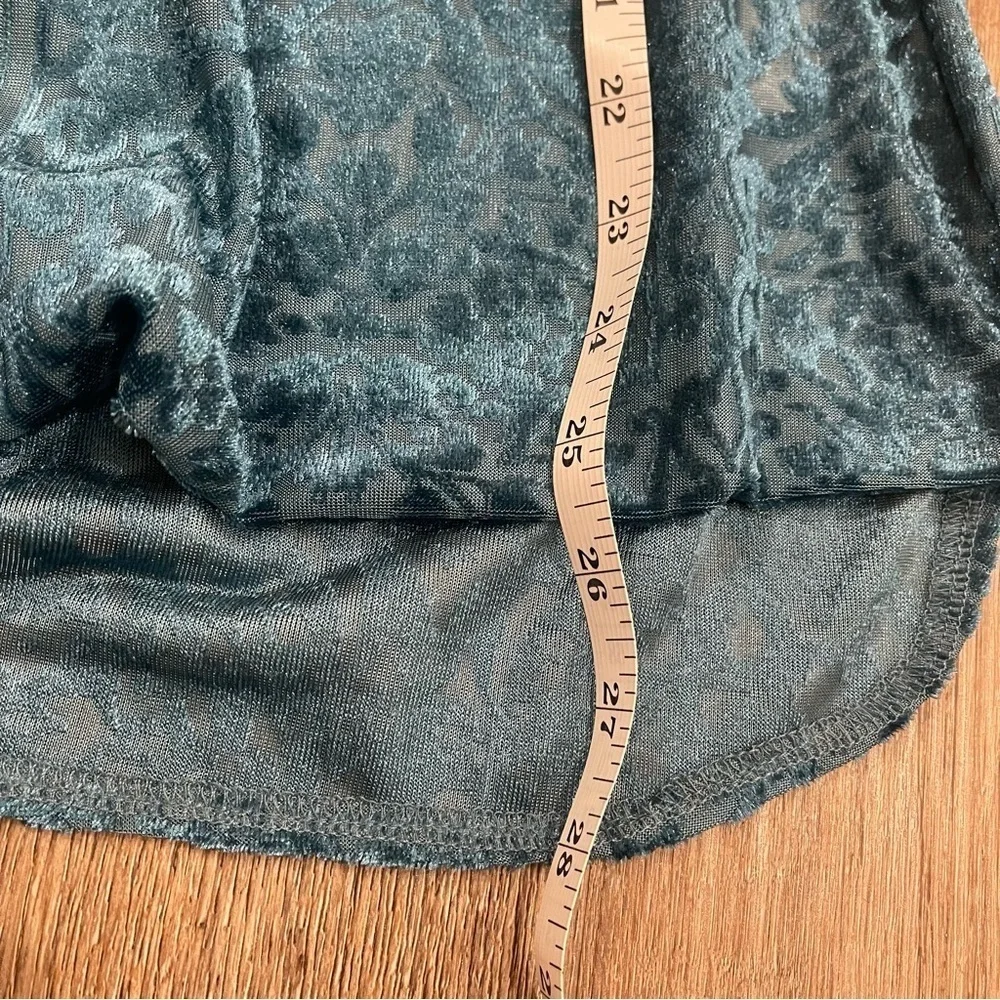 Valerie Stevens Blouse Tunic XL Teal Velvet Burnout Floral Blue Romantic Peasant